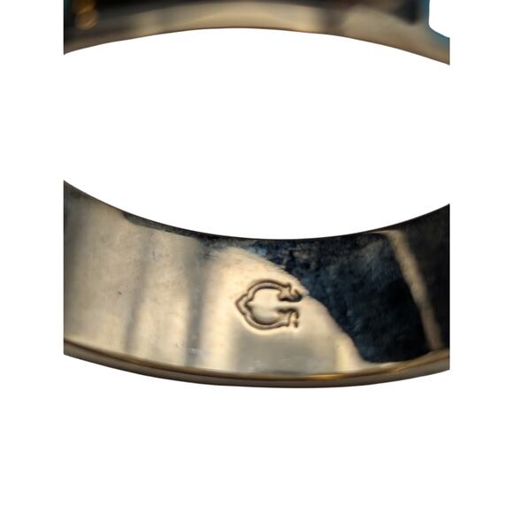 Vtg Signed Aqua Gold Tone 'B' Letter Initial Hinged Clamper Oval Bangle Bracelet - Picture 2 of 7